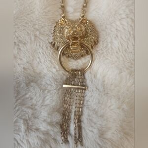 Gold Lion Head Pendant Necklace
